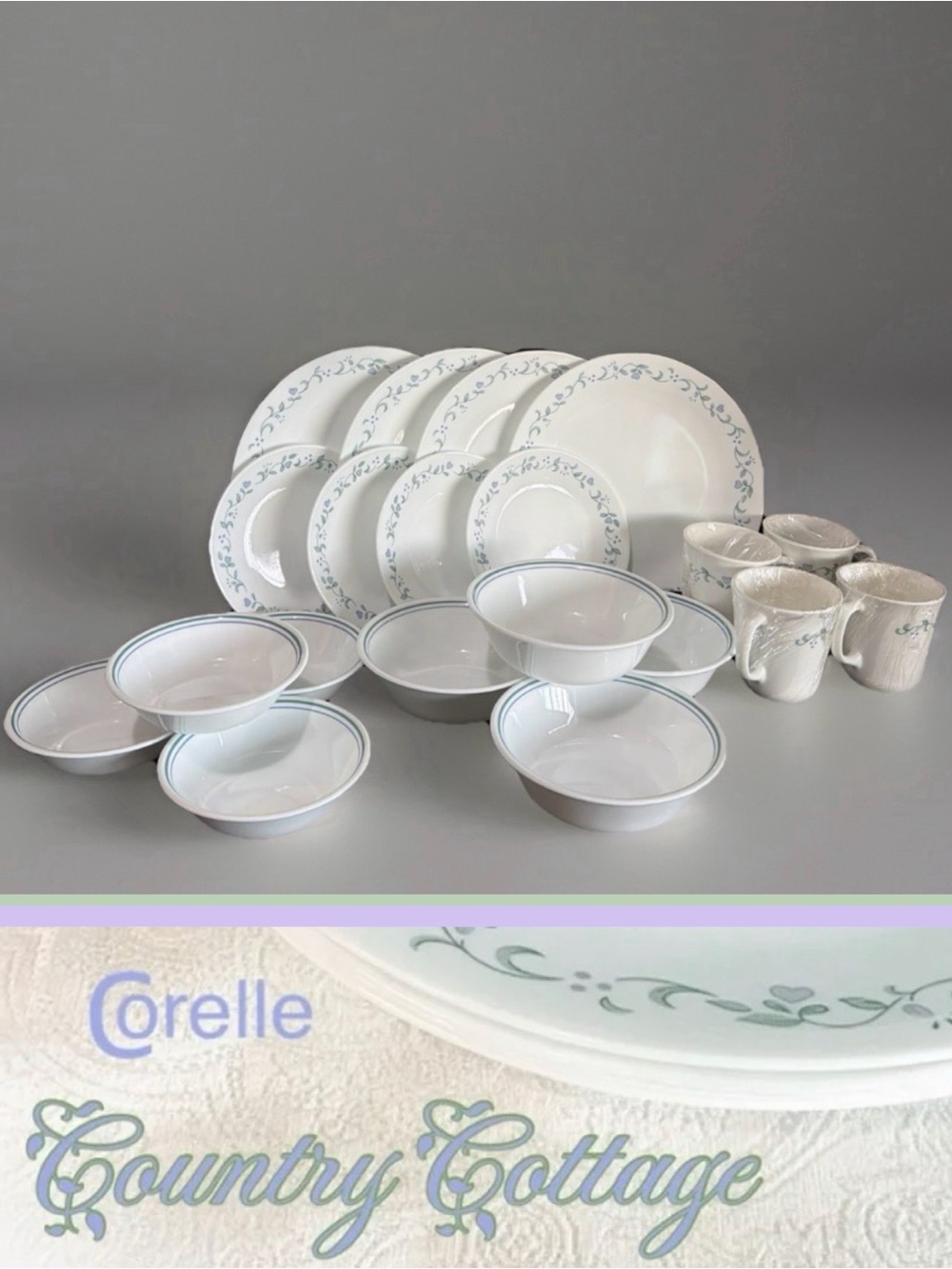 Corelle White Dinnerware Set with Sage Vine Border